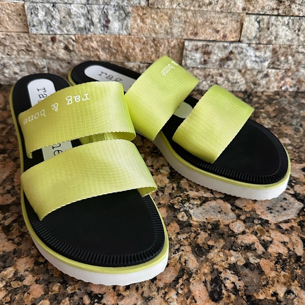 Rag & Bone Sandals Slide Cameron Mila Flat ACID GREEN Lightweight US 8/ EU 38